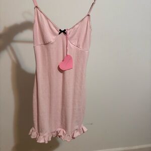 NWT Sugar Thrillz Pink Pointelle Ruffle Mini Slip Dress | XS (Fits S)